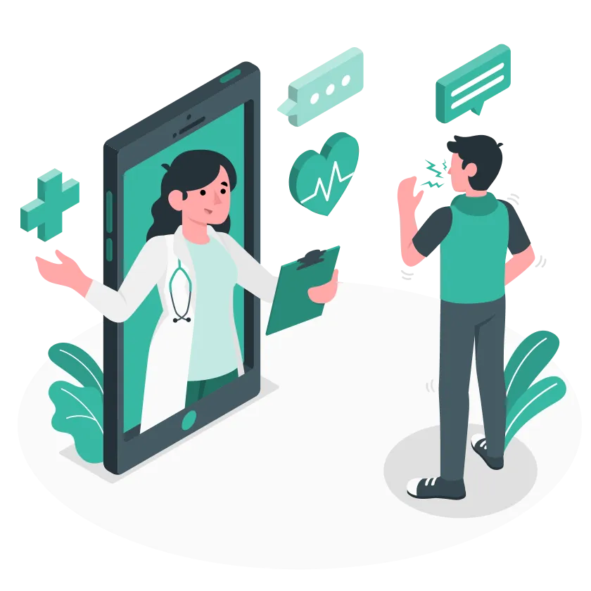 Immagine stilizzata di un medico all'interno di uno smartphone rappresenta il concetto di terapie digitali.